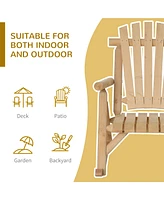Outdoor Wooden Rocking Chair, Single-Person Rustic Adirondack Rocker with Slatted Seat, High Backrest, Armrests for Patio, Garden and Porch, Natural