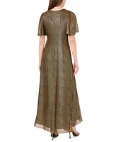 Msk Women's Metallic V-Neck Flutter-Sleeve Gown