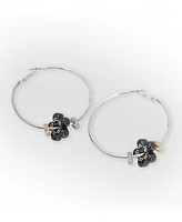 Steve Madden Faux Stone Puffy Flower Charm Hoop Earrings