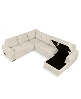 Streamdale Furniture 107.5" U-shaped Sofa Sectional Sofa Pull-out Sofa bed with a Storage Chaise Lounge, Charging Devices for Living Room, Beige