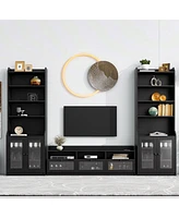 Simplie Fun Chic Elegant Entertainment Wall Unit with Tall Cabinets, Modern Tv Console Table for Tvs Up to 65", Multifunctional TV Stand Set with Acry