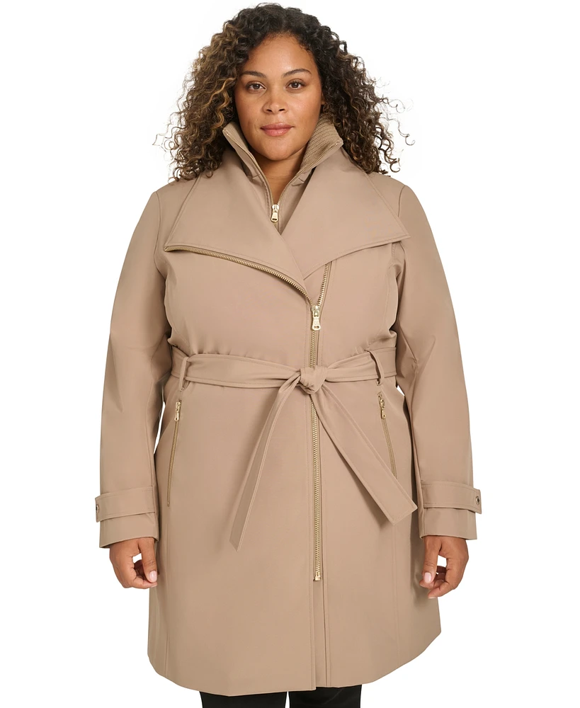 Calvin Klein Plus Size Belted Long-Sleeve Wrap Coat, Created for Macy's