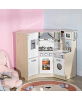 Streamdale Furniture Ultra-Big Corner Kids Kitchen Playset with Sound Effects, Wooden Play Kitchen with Stainless Steel Cooking Toys, Imaginative Pret