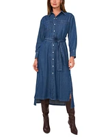 1.state Women's Long-Sleeve Cotton Denim Midi Shirtdress