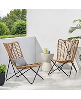Boho-Chic Wicker Patio Chair Set With Geometric Base