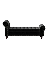 Simplie Fun 64.5" Bed Bench for Bed Room Nails Tufted Chaise of Lounge with Storage Velvet Upholstery Black