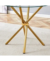 Streamdale Furniture Round clear glass dining table with a unique shape for 4-6 people, with ring