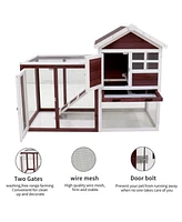 Simplie Fun Deluxe Wooden Chicken Coop Hen House Rabbit Wood Hutch Poultry Cage Habitat(wine rde+white)