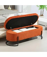 Storage Ottoman, Bedroom End Bench, Upholstered Fabric Storage Ottoman with Safety Hinge, Entryway Padded Footstool, Ottoman Bench for Living Room & B
