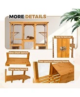 Streamdale Furniture Catio Outdoor Cat Enclosure with Roof 72" Height Cat Wooden House Large Cat Cage with 3 Jumping Platforms and 2 Napping Houses fo