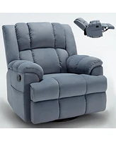 Streamdale Furniture Manual Recliner Chair with Rocker and Swivel in Fabric for Living Room, Blue