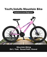 Streamdale Furniture 24 inch Mountain Bike for Teenagers Girls Women, Shimano 21 Speeds with Dual Disc Brakes and 100mm Front Suspension, White/Pink