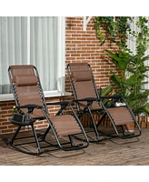 Streamdale Furniture Set of 2 Outdoor Rocking Chairs, Foldable Reclining Zero Gravity Lounge Rocker with Pillow, Cup & Phone Holder, Combo Design with