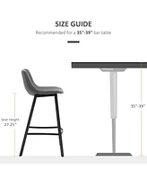27.25" Counter Height Bar Stools, Industrial Kitchen Stools, Upholstered Armless Bar Chairs with Back, Steel Legs, Set of 2, Gray