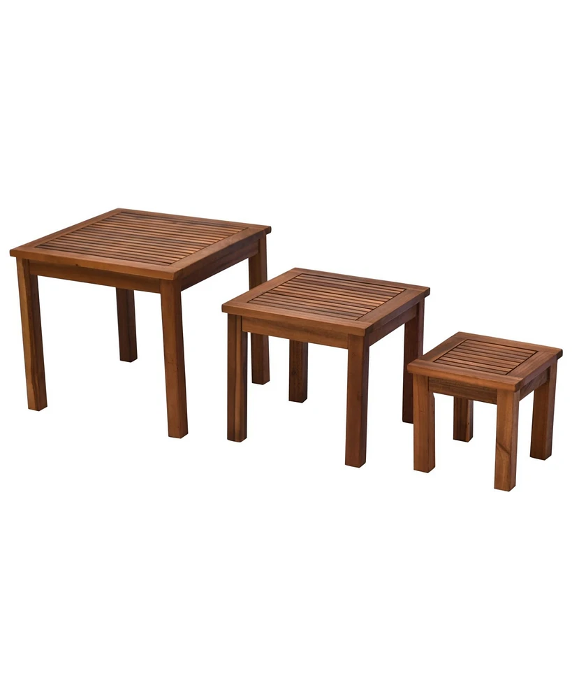 Simplie Fun 3 Piece Outdoor Side Nesting Table Patio Set with Acacia Wood Build & Multi-Functional Design