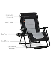 Simplie Fun Foldable Outdoor Lounge Chair with Footrest, Oversized Padded Zero Gravity Lounge Chair with Headrest, Side Tray, Cup Holders, Armrests fo