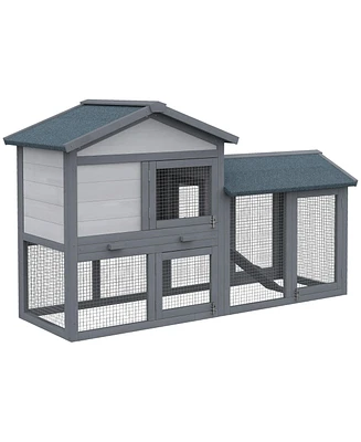 Simplie Fun 58" Rabbit Hutch, Wooden Bunny Hutch, Guinea Pig Cage, Small Animal Enclosure with Run Area, Removable Tray, Asphalt Roof, Lockable Doors