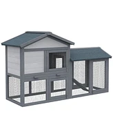 Streamdale Furniture 58" Rabbit Hutch, Wooden Bunny Hutch, Guinea Pig Cage, Small Animal Enclosure with Run Area, Removable Tray, Asphalt Roof, Lockab