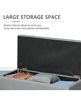 42" Rectangular Storage Ottoman Bench, Linen Fabric Coffee Table Ottoman with Removable Tray for Living Room, Entryway, or Bedroom, Gray