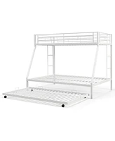 Costway Twin Over Full Metal Slats Bunk Bed Frame with Trundle, Guard Rail & Ladders