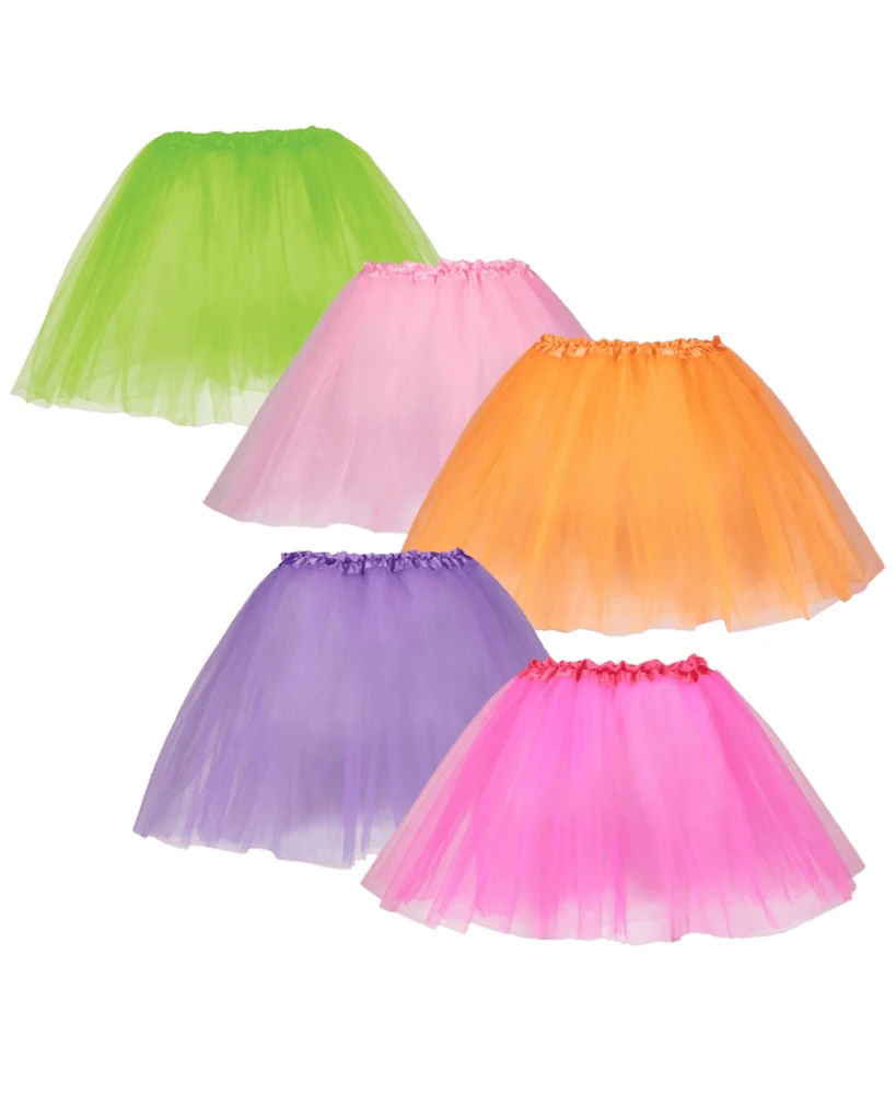 Dress Up America 3 Layered Tutu Skirt, Set of 5 Colors - Kids Girls - Multi