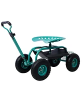 Simplie Fun Rolling Garden Scooter Garden Cart Seat with Wheels and Tool Tray, 360 Swivel Seat, Green--refurbished