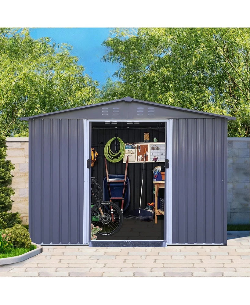 Simplie Fun Outdoor Storage Shed 8 x 6 Ft Large Metal Tool Sheds, Heavy Duty Storage House with Sliding Doors with Air Vent for Backyard Patio Lawn to