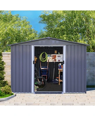 Simplie Fun Outdoor Storage Shed 8 x 6 Ft Large Metal Tool Sheds, Heavy Duty Storage House with Sliding Doors with Air Vent for Backyard Patio Lawn to