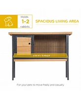 Simplie Fun Rabbit Hutch Elevated Bunny Cage Small Animal Habitat with Metal Frame, No Leak Tray, Mtetal Wire Pan and Openable Water