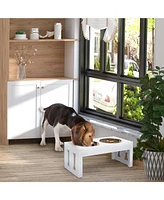 Streamdale Furniture 23" Modern Decorative Dog Bone Wooden Heavy Duty Pet Food Bowl Elevated Feeding Station - White