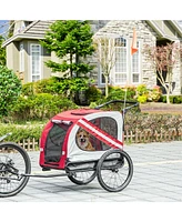 Simplie Fun 2-in-1 Pet Bike Trailer for Small Dogs, Road-Visibility Bicycle Stroller, Weather-Strong Bike Wagon Trailer Sidecar Attachment, Red