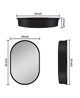 2436 inches Oval Black Metal Framed Wall mount Bathroom Medicine Cabinet with Mirror