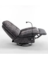 Black recliner, reclining lazy chair, mobile phone holder, large and comfortable reading chair, swivel gliding rocking chair, gold-stamped velvet