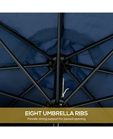 9ft Patio Umbrella with Push Button Tilt and Crank, Ruffled Outdoor Market Table Umbrella with Tassles and 8 Ribs, for Garden, Deck, Pool