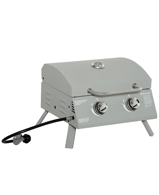 Streamdale Furniture 2 Burner Propane Gas Grill Outdoor Portable Tabletop Bbq with Foldable Legs, Lid, Thermometer for Camping, Picnic, Backyard, Ligh