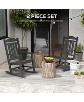 2 Pieces Outdoor Rocking Chair, All Weather-Resistant Hdpe Rocking Patio Chairs with Rustic High Back, Armrests, Oversized Seat and Slatted Backrest,