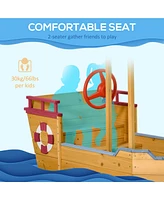 Simplie Fun Pirate Ship Sandbox with Cover and Rudder, Wooden Sandbox with Storage Bench and Seat, Outdoor Toy for Kids Ages 3-8 Years Old