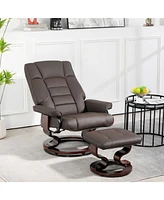 Simplie Fun Recliner with Ottoman, Swivel Recliner Chair and Ottoman, Faux Leather Reclining Chair with High Back and Wood Frame for Living Room, Bedr