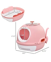 Covered Litter Box, Litter Box with a Lid, Scoop Enclosed Drawer & Skylight for Cats That's Easy to Clean, Pink