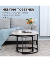 Streamdale Furniture Round Nesting Tables Set of 2, Stacking Coffee Table Set with Metal Frame for Living Room, Grey