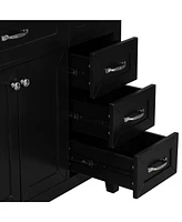 36" Bathroom Vanity without Sink, Cabinet Base Only, Bathroom Cabinet with Drawers, Solid Frame and Mdf Board, Black
