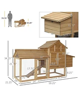 Simplie Fun 59" Small Wooden Chicken coop Hen House Poultry Cage for Outdoor Backyard with 2 Doors, Nesting Box and Removable Tray, Natural Wood