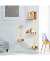 Simplie Fun Wall-Mounted Multi-Level Cat Tree Activity Tower with Sisal-Covered Scratching Posts & an Interior Condo Area