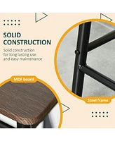 3 Piece Counter Height Bar Table and Chairs Set, Space Saving Dining Table with 2 Matching Stools, Storage Shelf Metal Frame Footrest, Black, Brown