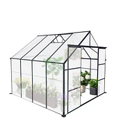 Simplie Fun 8x8 Ft Double Door Polycarbonate Greenhouse Raised Base and Anchor Aluminum Heavy Duty Walk