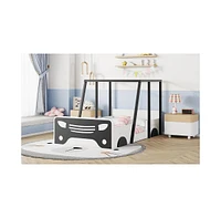 Slickblue Twin Car-shaped Bed with Roof,Wooden Floor wheels and door Design,Montessori Inspired Bedroom