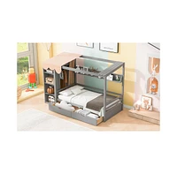 Slickblue Twin House Bed with Two Storage Drawers and Built-in Wardrobe