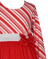 Bonnie Jean Toddler Girls Candy Cane Stripe Santa Dress