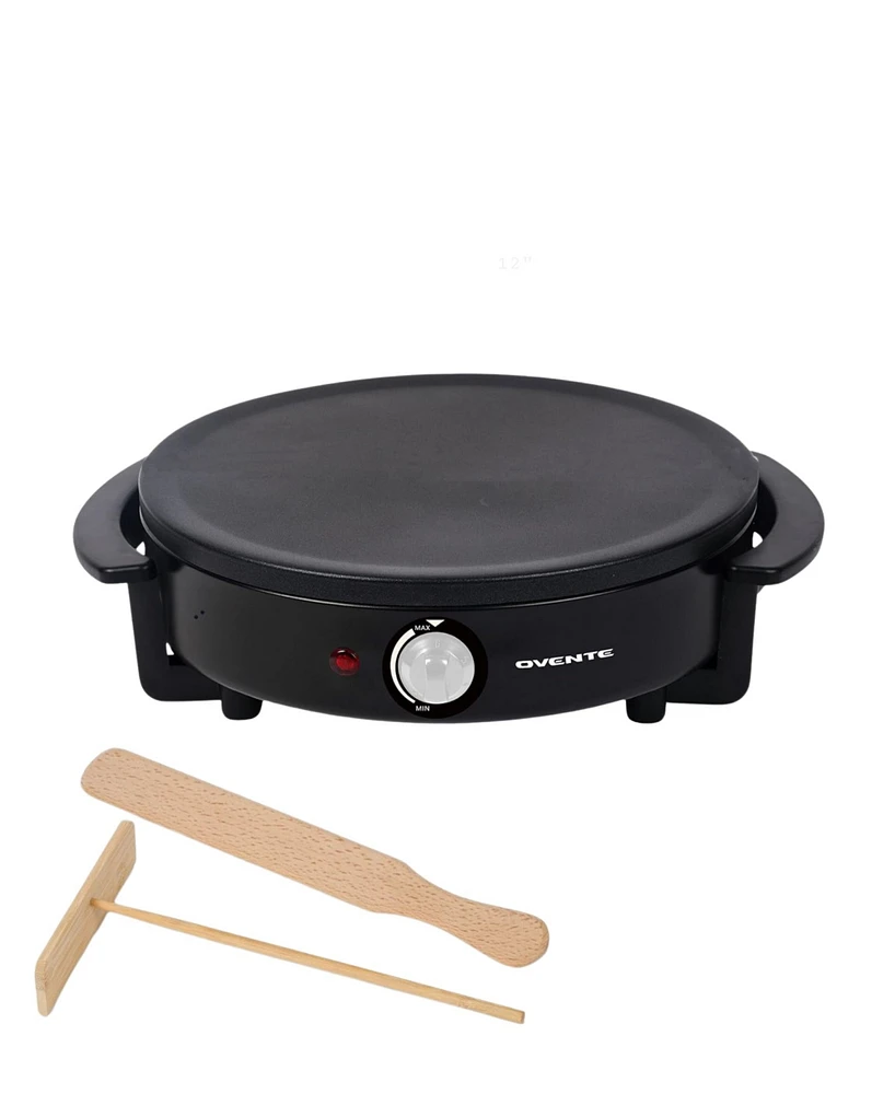 Ovente 12 Inch, Electric Crepe Maker and Pancake Griddle Cooktop with Nonstick Hot Plate CRM1122B