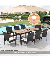 Costway 9 Pcs Patio Dining Set with Acacia Wood Tabletop 1.9" Umbrella Hole Outdoor